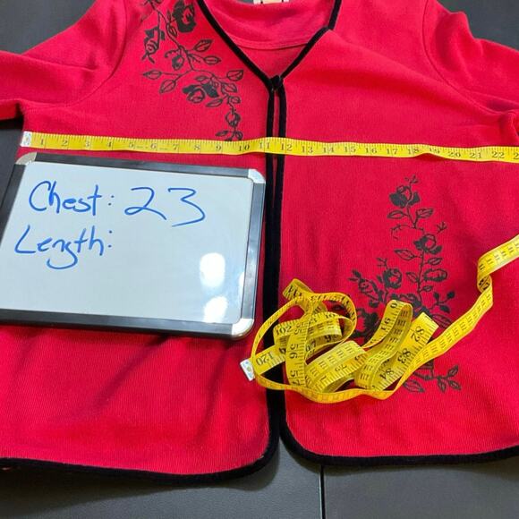 Vintage Teddi Pullover Cardigan Sweater Size XL Red and Black Floral Embroidery - Picture 8 of 9